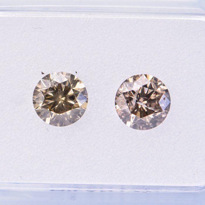 2 pcs Diament - 1.02 ct - okrągły - Fancy Greyish Brown, Greyish Brownish Yellow - I1 - I2  Excellent  VG  **No Reserve Price**