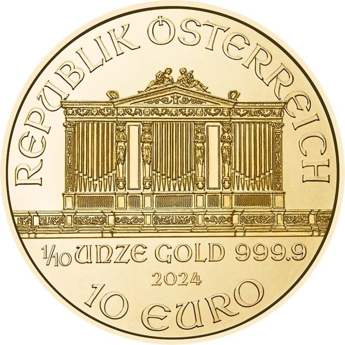 奥地利. 10 Euro 1/10 oz 2024 - Vienna Philharmonic