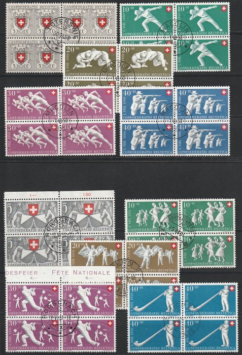 Schweiz 1950/1951 - Pro Patria, serien i blokke af 4 fra denne periode