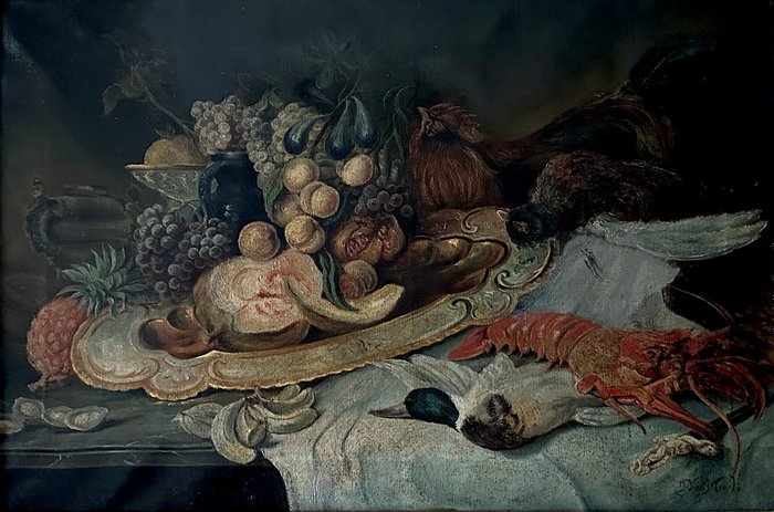 Jan Van Mierlo (XIX-XX) - Fruitstilleven met kreeft en wild
