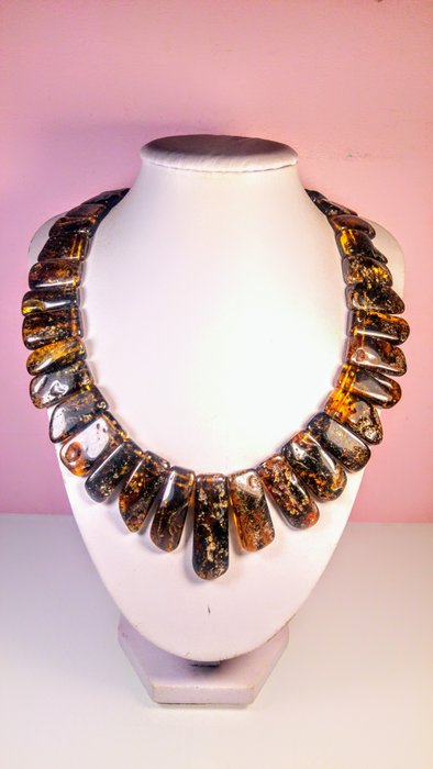 Ambre Baltique avec inclusions florales - Ambre - Cleopatra style necklace - 50 cm - 4 cm
