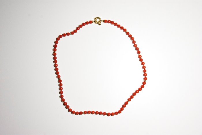 Ohne Mindestpreis - Halskette goldenes 925er Silber und rote Koralle 
