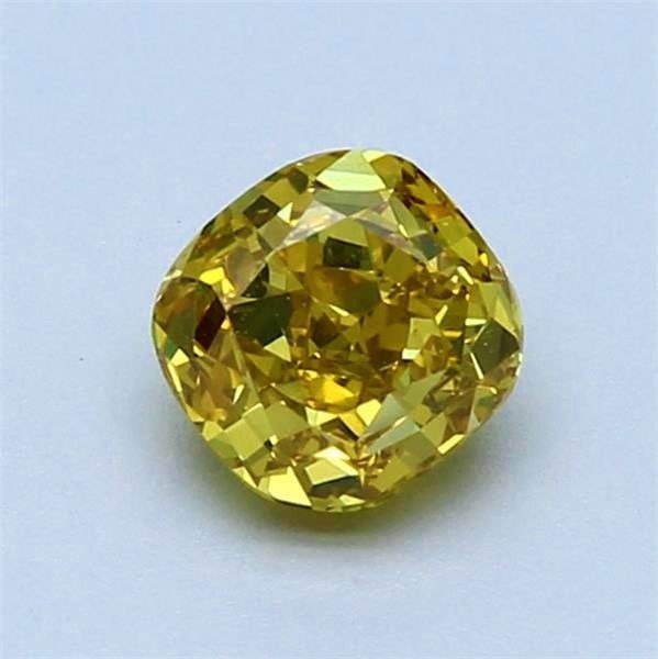 1 pcs Diamante - 1.01 ct - Cuscino - Color Enhanced - fantasia giallo brunastro intenso - VS1