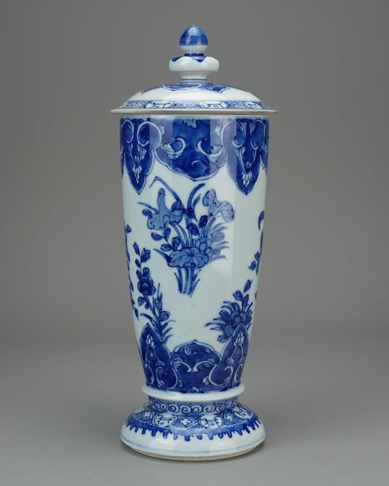 Bæger med låg - Porcelæn - Kangxi-style | Blue and White - Kina - 19./20. århundrede
