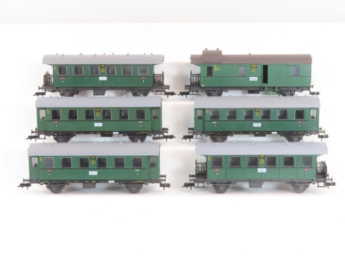 Fleischmann H0 - 5002/5005/5003 - Model train passenger carriage (6) - 2-axle passenger carriages 3rd class, including baggage carriage - DRG