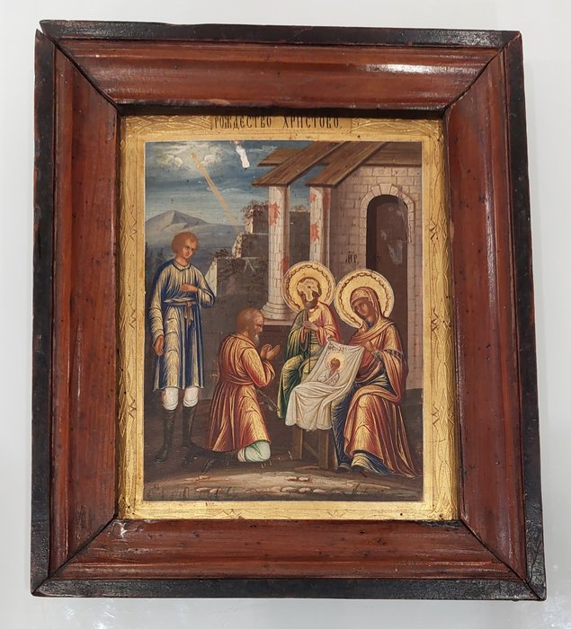 基督教物品 - 木画 - 烧金制备 - 多色画 - 耶稣的诞生 (1) - 木-烧金-多彩画 - 1750-1800年, 1800-1850