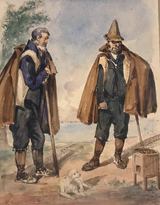 Consalvo Carelli (1818-1900) - Due pastori con cane