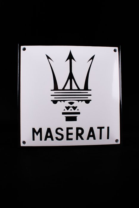 Sign - Maserati - B&W logo; enamel; relief; layering