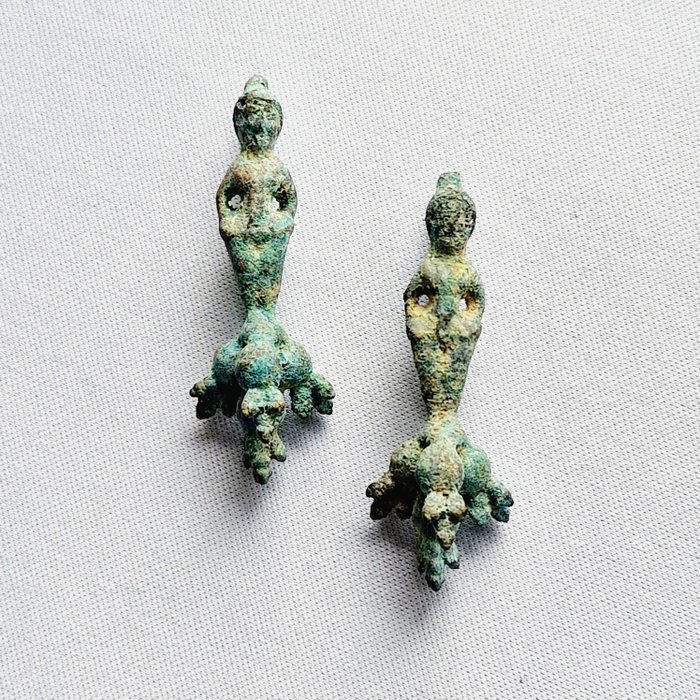 Gandhara Bronze Pair of Earrings Depicting Female Deity - 46.1 mm