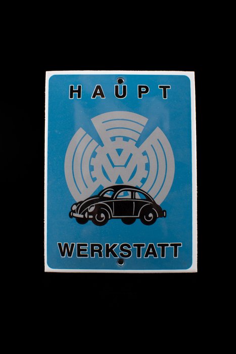 Sign - Volkswagen - VW BEETLE; WERKSTATT; enamel sign; nice gloss