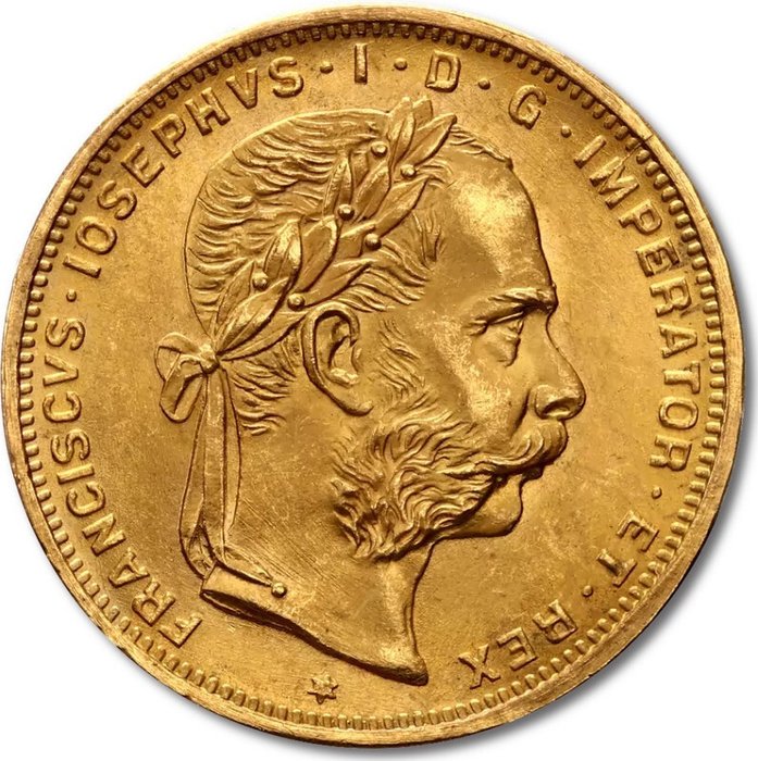 Itävalta. Franz Joseph I. Emperor of Austria (1850-1866). 8 Florins/20 Francs 1892