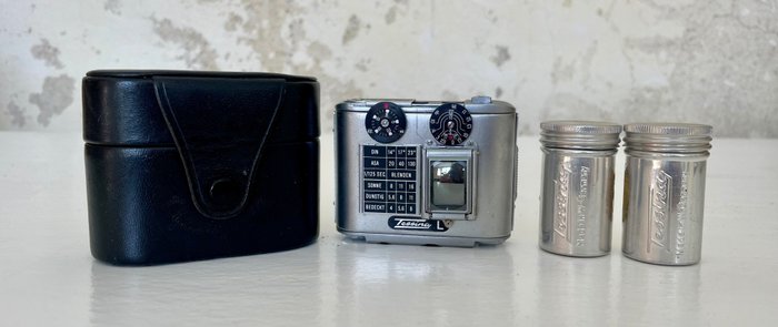 Tessina L (chrome) + leather case | Caméra miniature