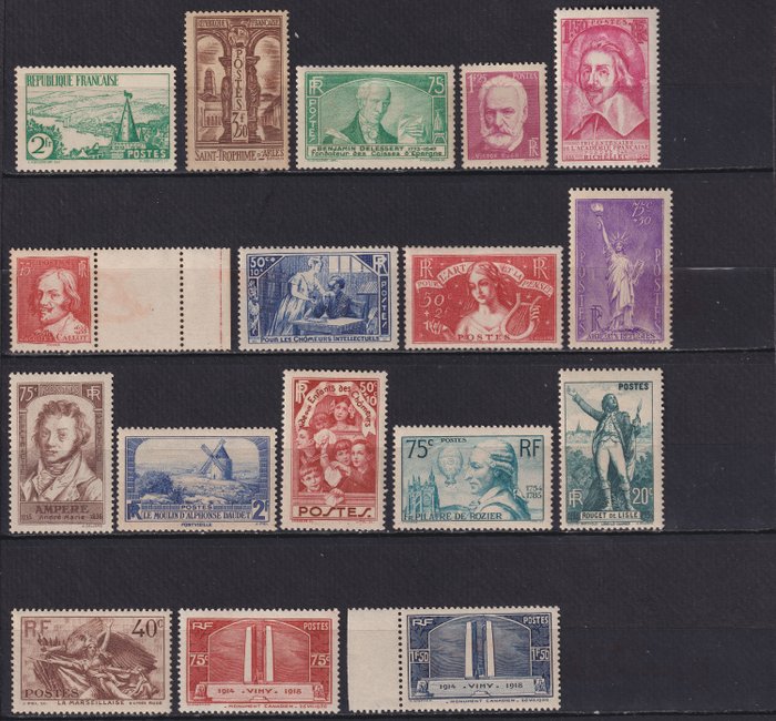 Franța 1933/1936 - Lot de timbre SM între Nr. 301 și Nr. 317 Nou** inclusiv semnate. Calitate superba. - Yvert
