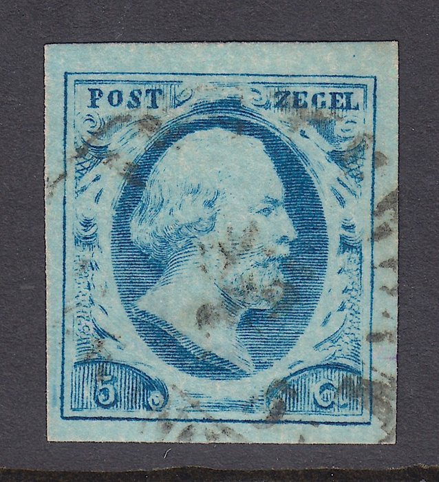 Niederlande 1852 - König Wilhelm III., Tafel II mit geripptem Papier und breiten Rändern - NVPH 1g