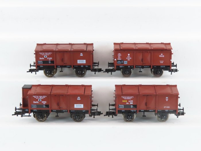Fleischmann H0 - 5834/5843/5881/591301 - 模型貨運火車 (4) - 兩軸“翻板貨車” - KPEV, PKP