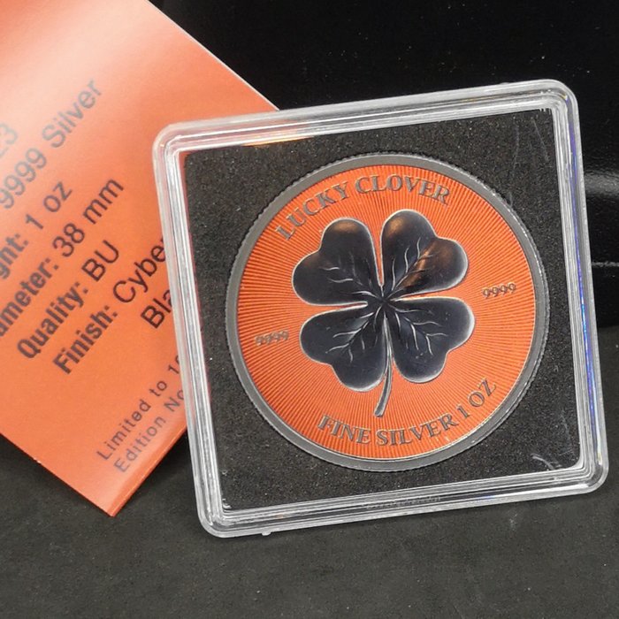 Niue. 2 Dollars 2023 Lucky Clover - Cyber Red Black Platinum, 1 Oz (.999)  (Ohne Mindestpreis)