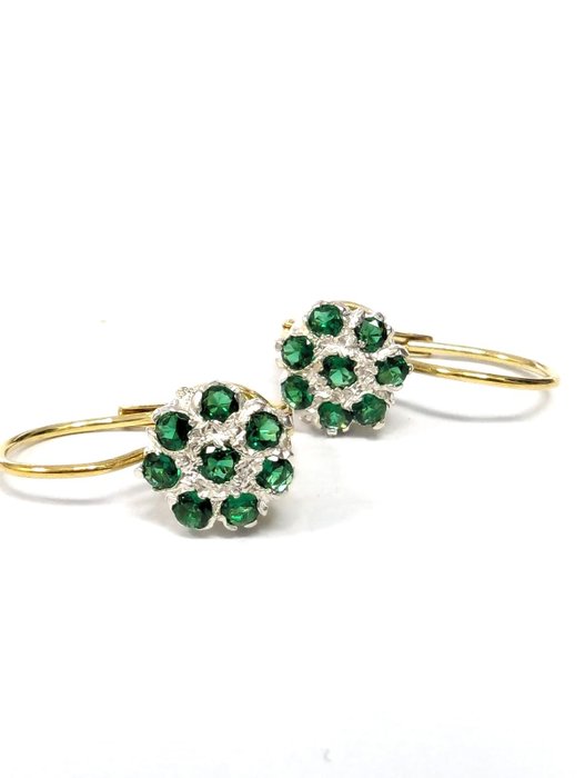 No Reserve Price - NO RESERVE PRICE - Earrings - 9 kt. Silver, Yellow gold Emerald 