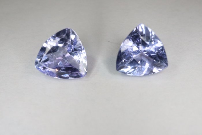 2 pcs 藍色, 紫色的 坦桑石 - 1.11 ct