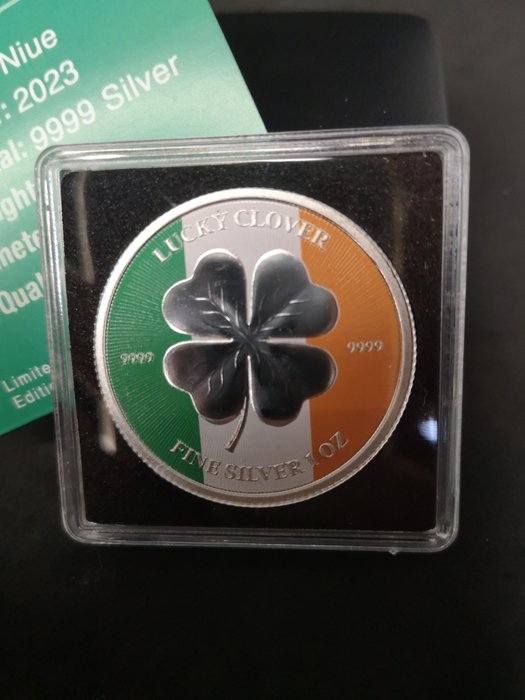 纽埃. 2 Dollars 2023 Lucky Clover - Irish Flag, 1 Oz (.999)  (没有保留价)