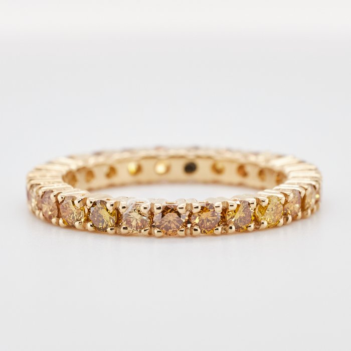 No Reserve Price - 1.48 tcw -  Fancy Vivid to Deep Mix Yellow - 14 karat Gull - Ring Diamant