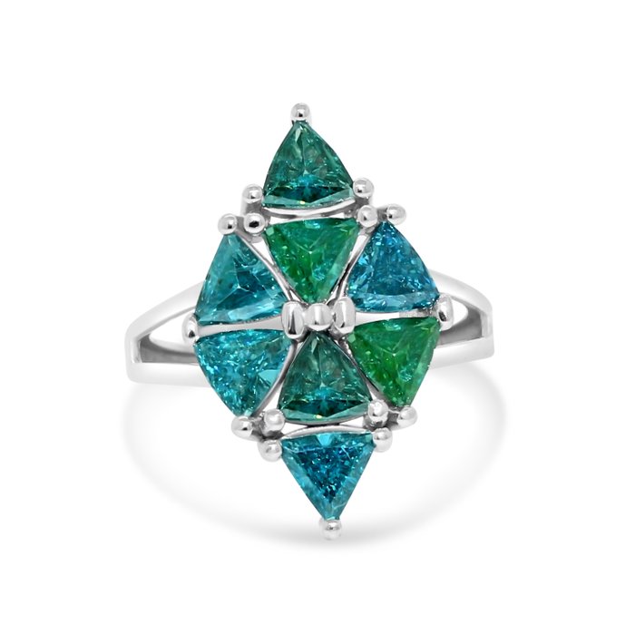 Zonder Minimumprijs - Ring - 14 karaat Witgoud -  2.66 tw. Blauw Diamant  (Kleurbehandeld) 