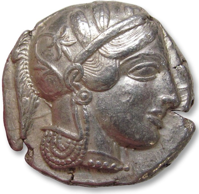 Attica, Athén. Tetradrachm 454-404 B.C. - great example of this iconic coin, large part of the crest visible -