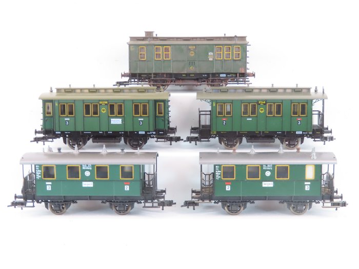Fleischmann H0轨 - 5059K/5058/5957 - 模型火车客运车厢 (5) - 二等座和二等座/三等座 2 轴客车，包括行李运输 - DRG