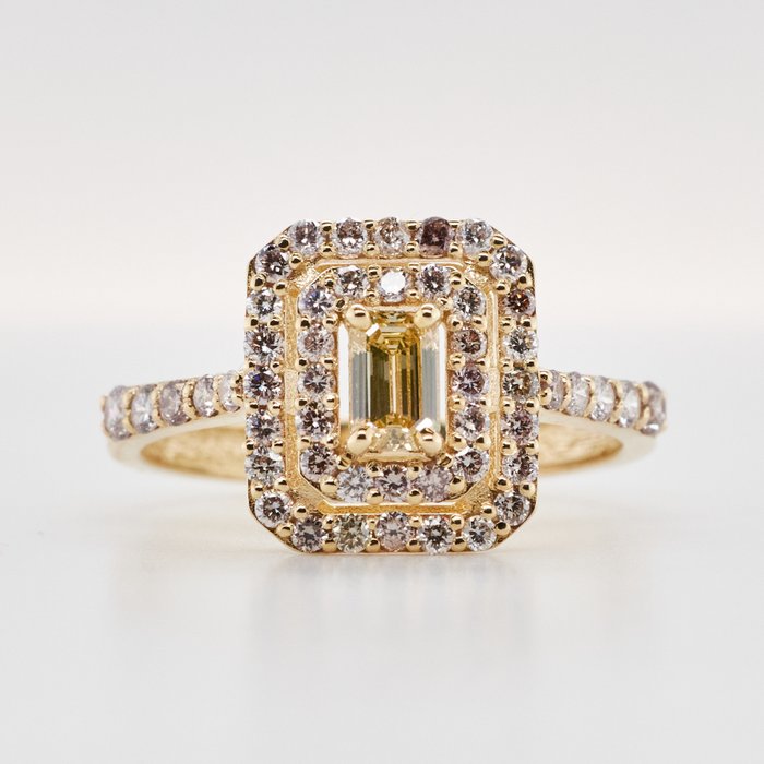 No Reserve Price - 0.97 tcw - Fancy Yellow - 14 karaat Geel goud - Ring Diamant