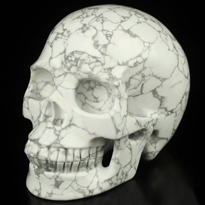 White Howlite with gray vein / Relaxation purity Skull - Height: 97 mm - Width: 85 mm- 1.48 kg - (1)