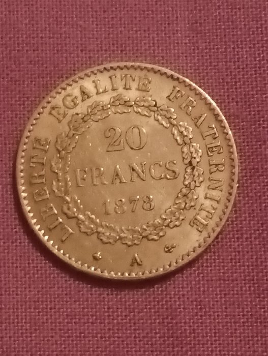 法国. Third Republic (1870-1940). 20 Francs 1878-A Génie