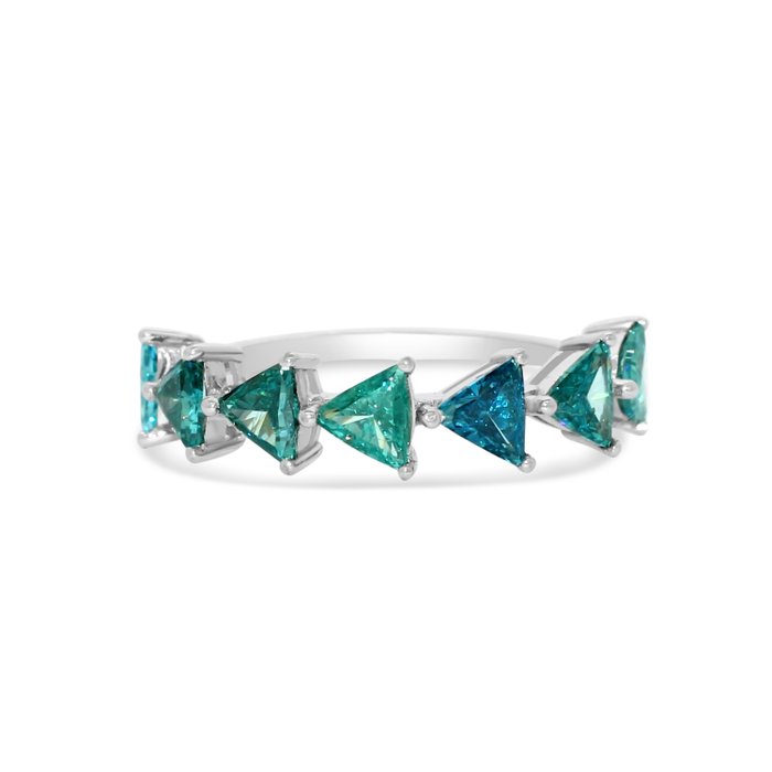 Ingen mindstepris - Ring - 14 karat Hvidguld -  1.96 tw. Blå Diamant  (Farvebehandlet) 