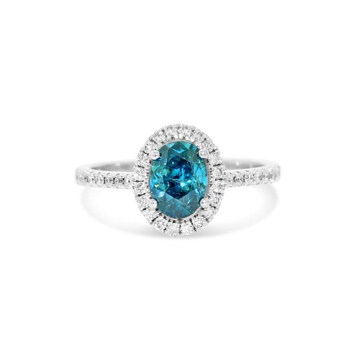 Utan reservationspris - Ring - 14 kt Vittguld -  1.29 tw. Blå Diamant  (Färgbehandlad) - Diamant 