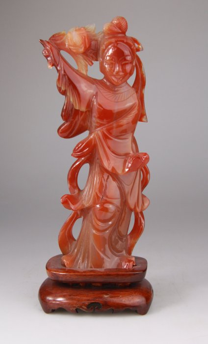 Chinese Carved Agate Sculpture Stone Kwanyin Lady Statue Chine - 玛瑙 - 中国