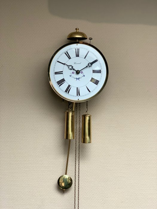 Wall clock - Mini Comtoise - Historicism - Brass, Enamel, Wood - 1990-2000