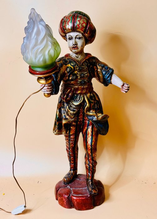Skulptur, Lámpara Gondolero Veneciano - 78 cm - Polychromes Stuckholz