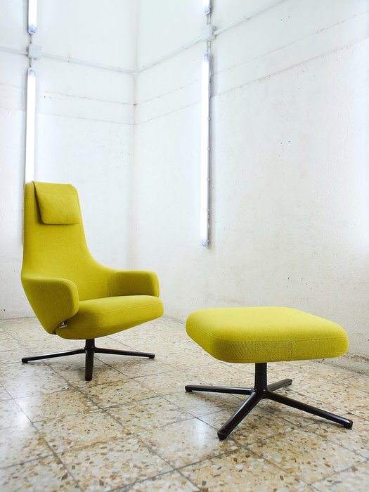 Vitra - Antonio Citterio - Lounge stoel (2) - Repos + Ottomaans - Dumet, aluminium