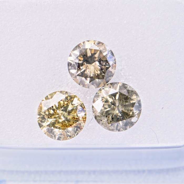 3 pcs Diamante - 1.58 ct - Redondo - Light Gray - Light Brownish Gray - SI3 - I2  Excellent VG  **No Reserve Price**