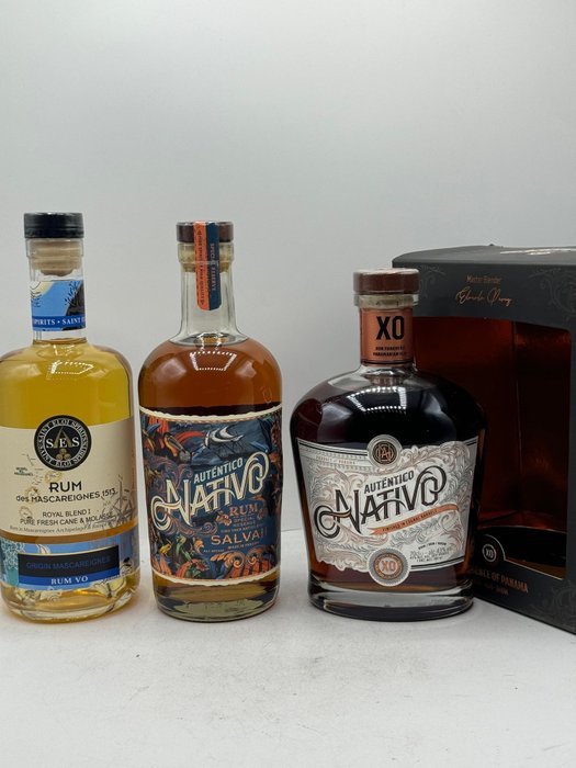 Autentico Nativo XO & Salvaje + SES Rum Mascareignes - 70 cl - 3 flaskor