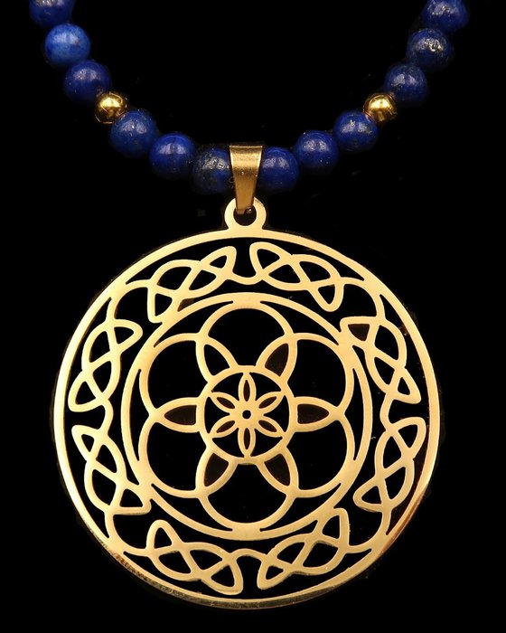 Lapislázuli - Collar - Flor de la vida - Energía poderosa - Armonía espiritual - Cierre de Oro 14K GF - Collar