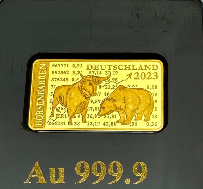 Saksa. Gold medal 2023 Bull and Bear, 1/100 Oz (.999) Proof  (Ei pohjahintaa)