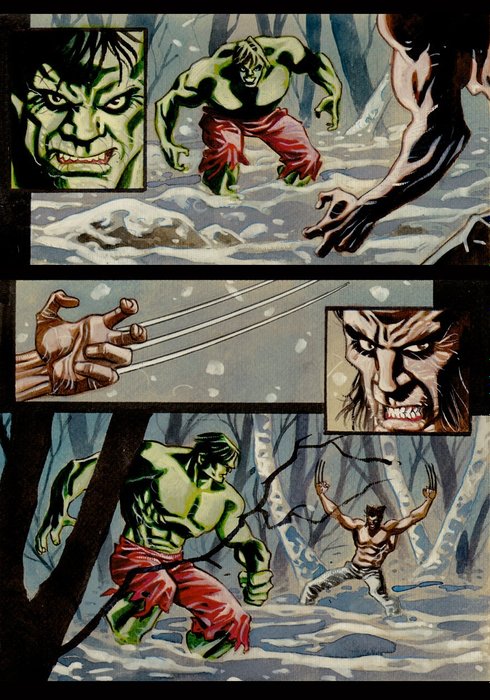 Caracuzzo, Giancarlo - 1 Original colour page - Hulk, Wolverine - Hulk vs Wolverine, illustrazione originale a tempera - 2011