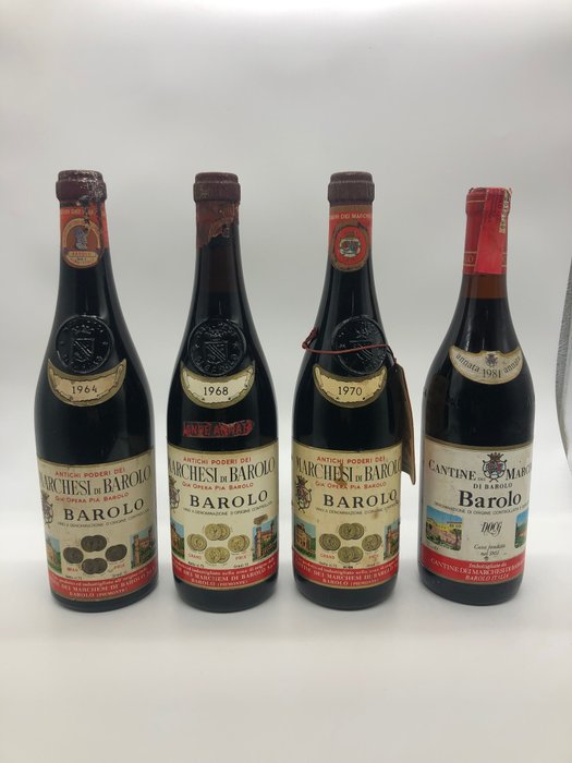 1964, 1968, 1970 & 1981 Marchesi di Barolo - 巴羅洛 - 4 瓶 (0.75L)