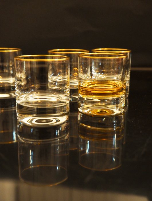 Pohár szett (6) - whiskys poharak - Arany, Ólomüveg
