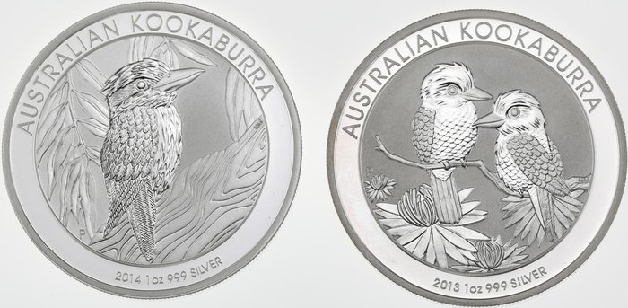 Australien. 1 Dollar 2013/2014 Kookaburra, 2x1 Oz (.999)
