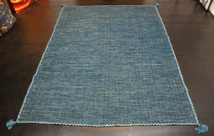 手工编织 Kilim 棉新蓝色 - 凯利姆平织地毯 - 240 cm - 170 cm