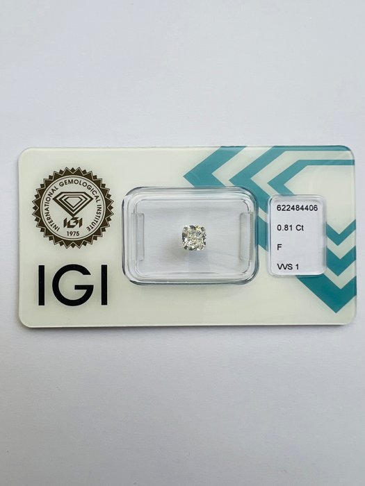 1 pcs Diamant  (Natuurlijk)  - 0.81 ct - Cushion - F - VVS1 - International Gemological Institute (IGI)
