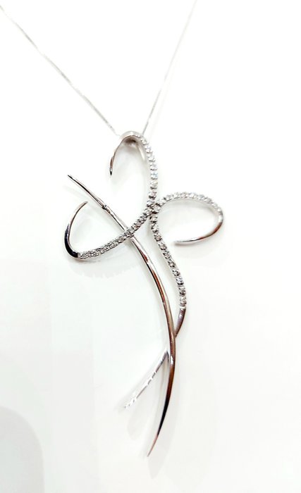 Halsband med hänge - 18 kt Vittguld -  0.61 tw. Diamant  (Natural) 
