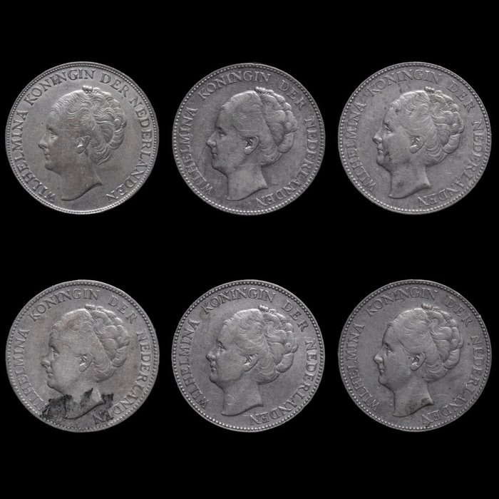 Niederlande. Wilhelmina (1890-1948). 1 Gulden 1923-1943 (6x)  (Ohne Mindestpreis)