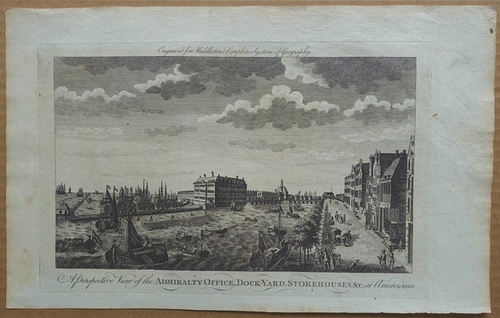 Nederland, Stadsplan - Amsterdam, Admiraliteitsmagazijn Scheepvaartmuseum - A Perspective View of the Admiralty Office, Dock-Yard, Storehouses &c. at Amsterdam. - ca. 1780