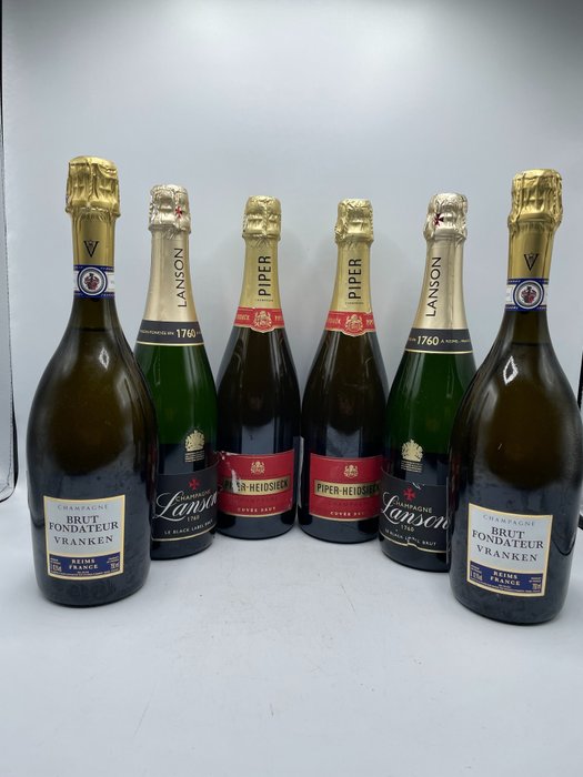 Lanson, Brut, Vranken Fondateurs Brut & Heidsieck Brut - Champagne Brut - 6 Flasker (0,75 L)